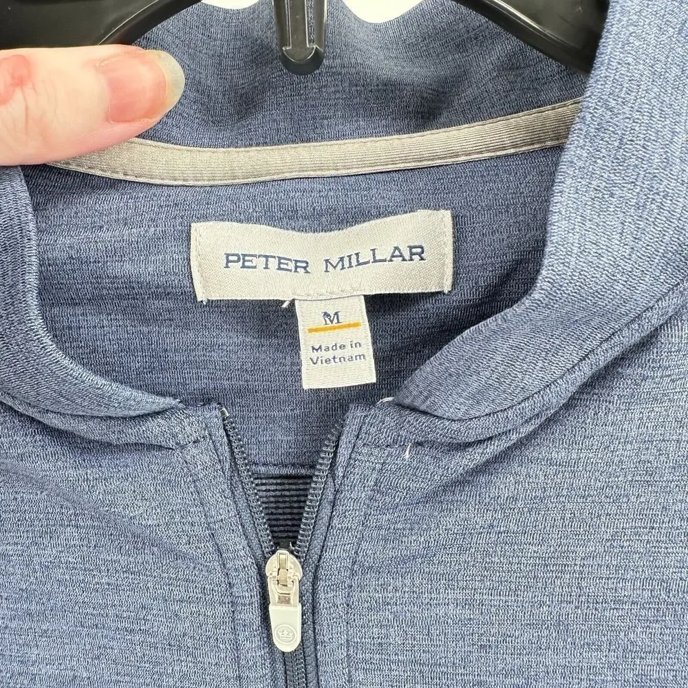 Peter Millar Quarter Zip Pullover Men M Blue Trility Logo Golf Activewear Preppy